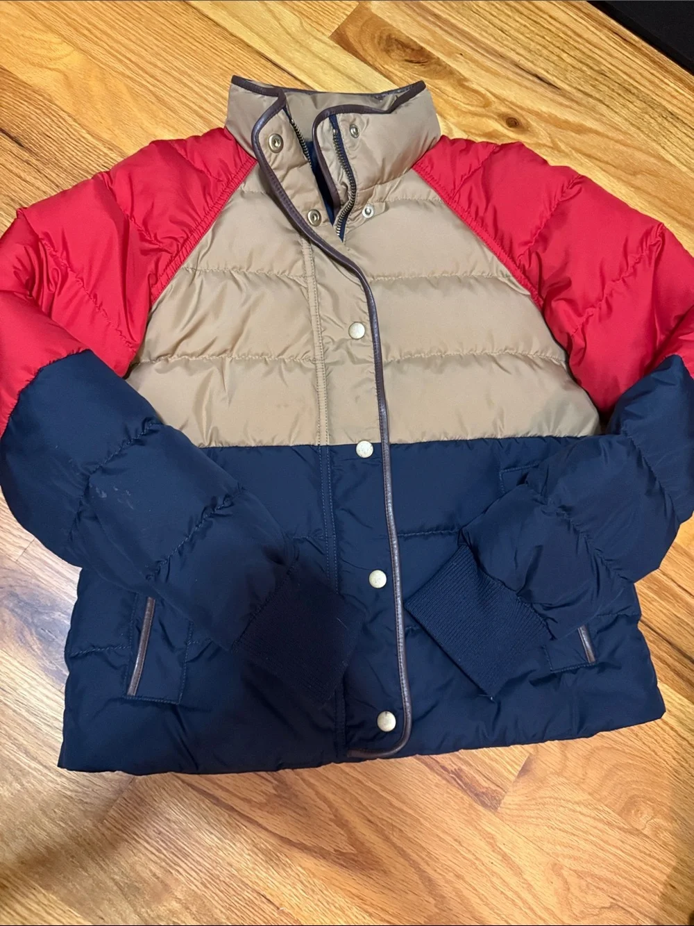 J. Crew Kids Colorblock Puffer Jacket in Red, Tan & Navy